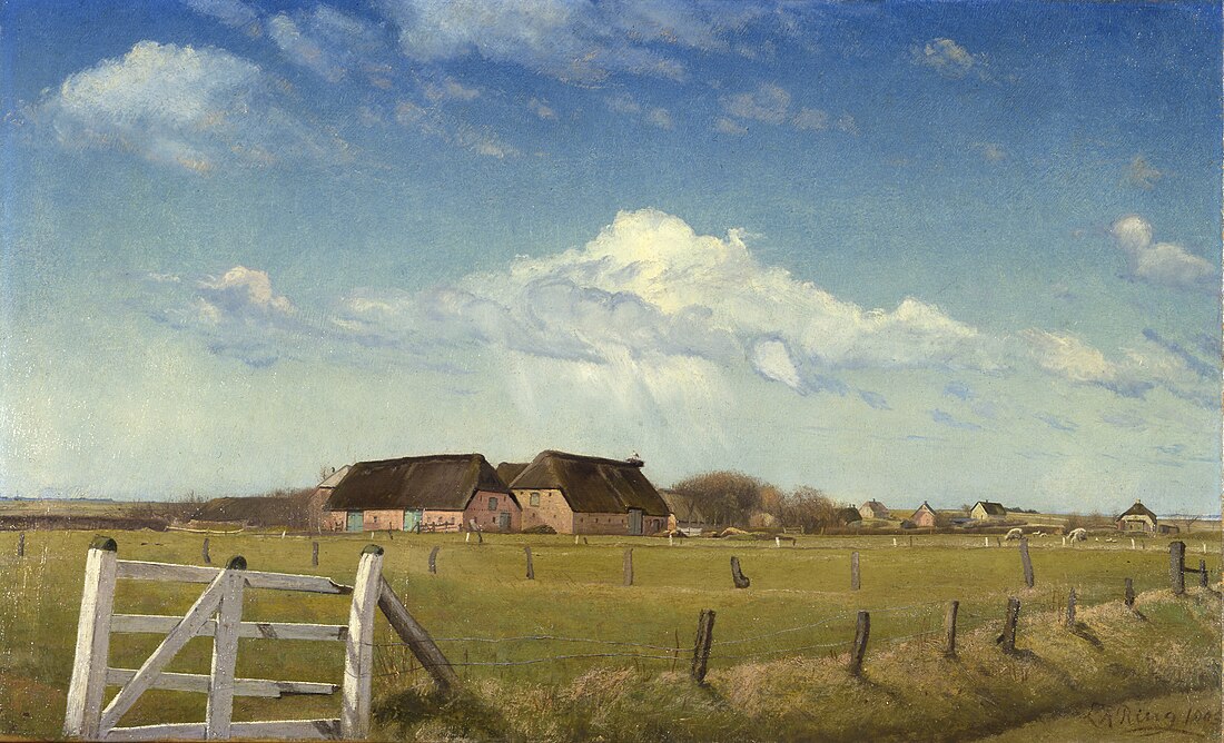 File:Laurits Andersen Ring - Fenced-in Pastures by a Farm with a Stork’s Nest on the Roof, DK1.11-B410.jpg