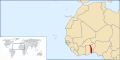 Togo liegt in Westafrika und ist hier rot eingezeichnet.