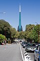 Looking down towards the Swan Bells on Barrack Street, Perth, Western Australia, Australia
