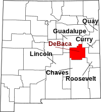 State map highlighting De Baca County