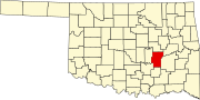 Hughes County map Map of Oklahoma highlighting Hughes County.svg