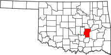 Map of Oklahoma highlighting Hughes County.svg