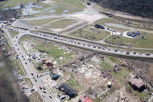 On March 2, 2012, a mile-wide EF3 tornado caused significant damage in Salyersville