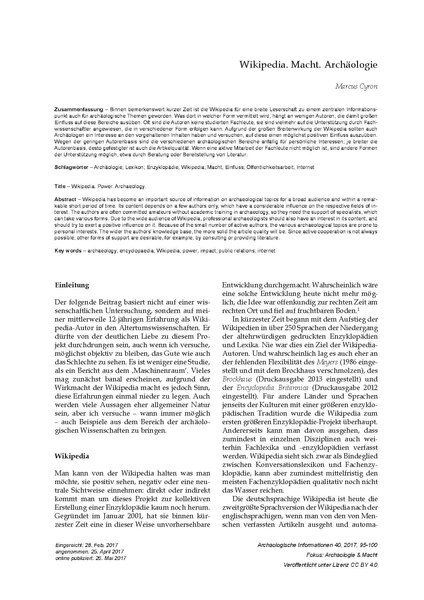 File:Marcus Cyron - Wikipedia. Macht. Archäologie - Archäologische Informationen 40 (2017).pdf