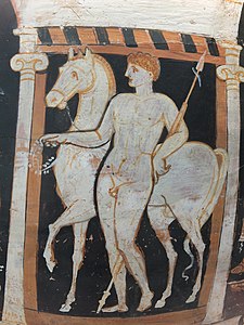 Detail of a w:krater with volutes in terracotta; Greek art from Southern Italy, c. 330–320 BC.