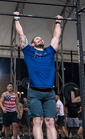 Mat Fraser, athlete with the most wins in the Men's competition Mat Fraser on the bar.jpg