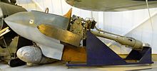 An early Walter HWK 109-509A-1 rocket motor, believed to be one of the best preserved in existence and possibly used for instructional purposes. The cockpit of the Me 163 Komet is a mockup. (Image from Shuttleworth Collection, UK) Me 163 Komet Shuttleworth.jpg