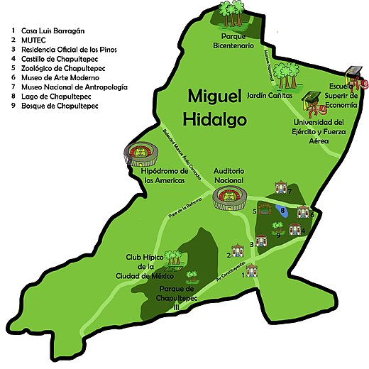 Toeristische kaart van de gemeente Miguel Hidalgo