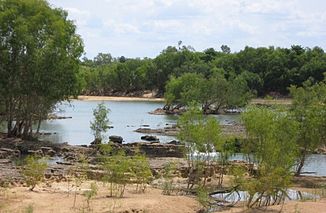 View upstream at the small waterfalls between Oriners and Kulata