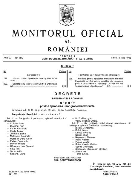 File:Monitorul Oficial al României. Partea I 1998-07-03, nr. 243.pdf