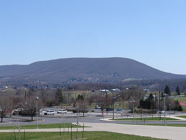 Southern terminus of Mount Nittany ridge, looking east from the Bryce Jordan Center near State College