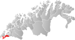 Mapa do condado de Troms og Finnmark com Tjeldsund em destaque.