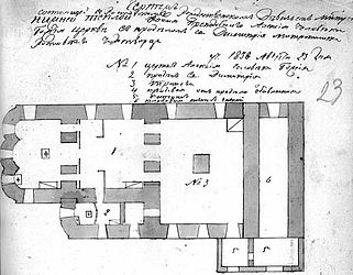 A Születés Kolostor (Rosztov) székesegyház első emeletének terve.  #3 – étkezés[7]