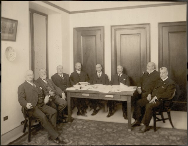 Board of Trustees of the Heye Foundation, 1920. From left to right: Minor C. Keith, James Bishop Ford, George Gustav Heye, Frederic Kimber Seward, Fre