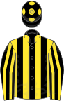 Black and yellow stripes, yellow spots on cap