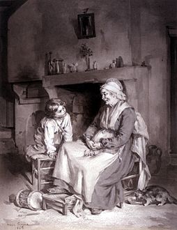 Intérieur avec vieille femme et garçon (1862), lavis, New York, Walters Art Museum.
