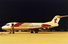 A Pelita Air Fokker F28 Fellowship in the late 1980s Pelita Air Service Fokker F28 PER Wheatley.jpg