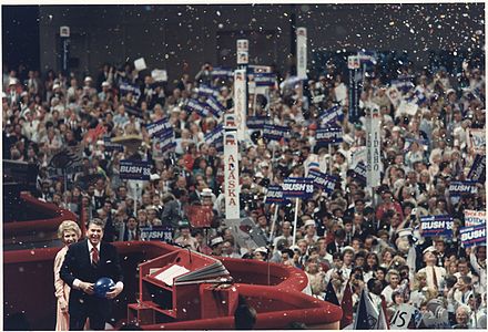 President and Mrs. Reagan address the 1988 Republican National Convention in the Superdome