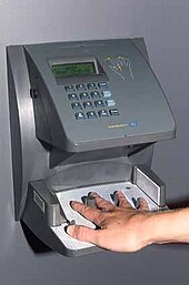 A fingerprint scanner at a data center Physical security access control with a fingerprint scanner.jpg