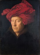 揚·范艾克的《男人肖像畫 (或自畫像)（英语：Portrait of a Man (Self Portrait?)）》，33 × 26cm，約作於1433年，自1851年起收藏[8]