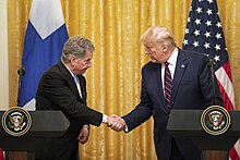 Finnish President Sauli Niinisto with US President Donald Trump in Washington, D.C., United States on 2 October 2019 President Trump Meets with the President of the Republic of Finland (48833795938).jpg