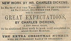 Advertisement for Charles Dickens' Great Expectations, serialised weekly in the literary magazine All the Year Round from December 1860 to August 1861 Publicite pour Great Expectations dans All the Year Round.jpeg