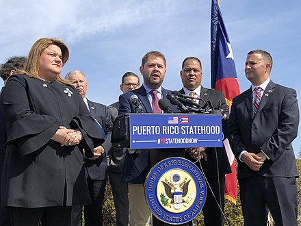 Congressman Ruben Gallego speaking in support of Puerto Rican statehood in 2019