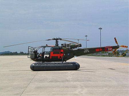 Royal Malaysian Air Force Alouette III with floats as those used on Portuguese Alouette III dedicated to the search-and-rescue role until the 1990s RMAF Sud SE-3160 Alouette III MRD.jpg
