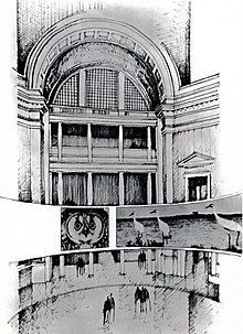 Illustration of a proposed IMAX-decorated rotunda at the National Museum of Natural History; this was canceled for an IMAX theater at the National Air and Space Museum. Report "US NMNH Evaluation and Recommendations - Museum Planning, 1970.".jpg