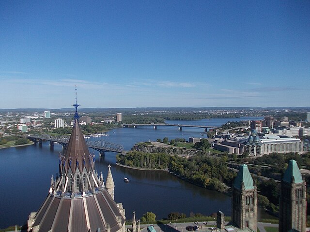 Ottawa River, looking downstream (view from the Peace Tower of Parliament Centre Block)