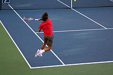 Federer hitting a forehand Roger Federer vs. Andy Murray.jpg