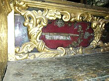 Relics of St. Justin and other early Church martyrs can be found in the lateral altar dedicated to St. Anne and St. Joachim at the Jesuit's Church in Valletta, Malta. S. Iusti M..jpg
