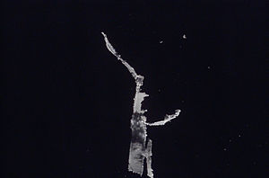 A piece of ice videoed by Michael Fossum from STS-121. STS-121 floating ice.jpg