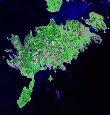 Landsat satellite photo of Saaremaa, with Sõrve Peninsula in the south