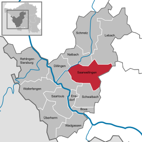 Poziția Saarwellingen pe harta districtului Saarlouis