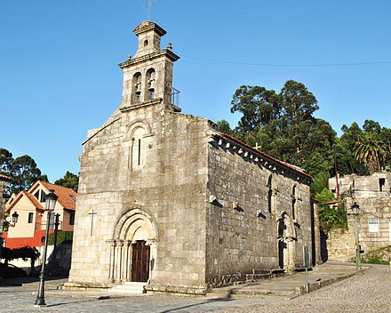 Façade of Church of Santa María de Castrelos in the parish of Castrelos.