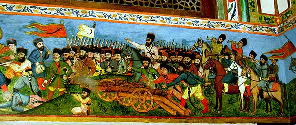 Battle scene miniature on the wall of Khan's Palace of Shaki