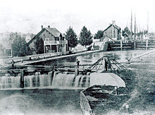 The State Lock at the Michigan State Locks (now Soo Locks) Soo Locks 19th Century.jpg