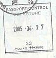 South Africa: old style exit stamp. This style is still current for road travel.