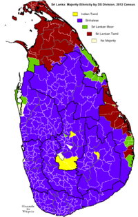 Majority ethnicity by DS Division according to 2012 census Sri Lanka - Ethnicity 2012.png