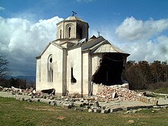 St. Andrew Church, destroyed by Albanians during the pogrom of Serbs from Kosovo in March 2004.jpg
