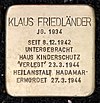 Stolperstein Claszeile 57 (Zehld) Klaus Friedländer.jpg