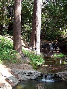 The south fork of Strawberry Creek, as seen between Dwinelle Hall and Lower Sproul Plaza. Strawberry Creek near Dwinelle Hall.jpg