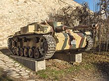 A German Sturmgeschutz III
, built on the chassis of the proven Panzer III tank. The StuG III assault gun was used in Operation Barbarossa and was an effective anti-tank gun in the Panzer Army. StuGIII.jpg