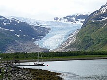 Engabreen Glacier in Norway extended to within 7 m (23 ft) above sea level in 2014, the lowest altitude of any glacier in Europe outside Svalbard. During the 20th century it reached the water. Svartisen glacier.JPG
