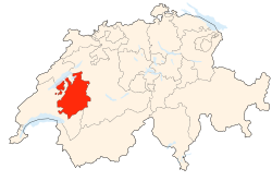 Kort som viser hvor i Schweiz Fribourg ligger
