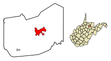 Obszary inkorporowane i nieposiadające osobowości prawnej w hrabstwie Taylor County West Virginia Grafton Highlighted.svg