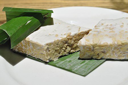 Tempeh, is an Indonesian fermented food made from soybeans