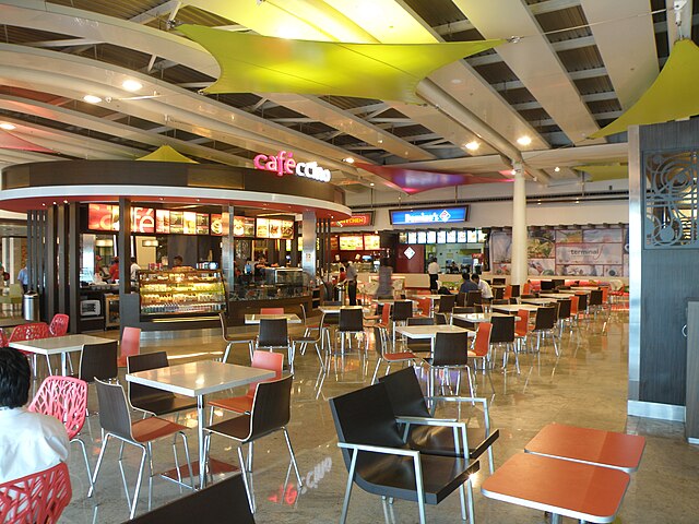 The food court at Chhatrapati Shivaji Maharaj International Airport in Mumbai as seen in 2010