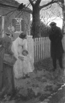 "The children fled from his approach", illustration by Elenore Abbott, 1900 The Ministers Black Veil image.png
